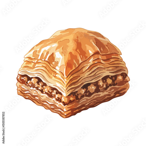Single Piece Baklava Isolated on Transparent Background – Watercolour Illustration