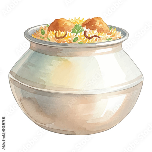 Chicken biryani mandi Isolated on Transparent Background – Watercolour Illustration
