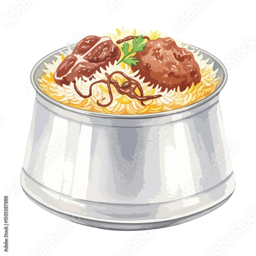 Mutton biryani Handi Isolated on Transparent Background – Watercolour Illustration