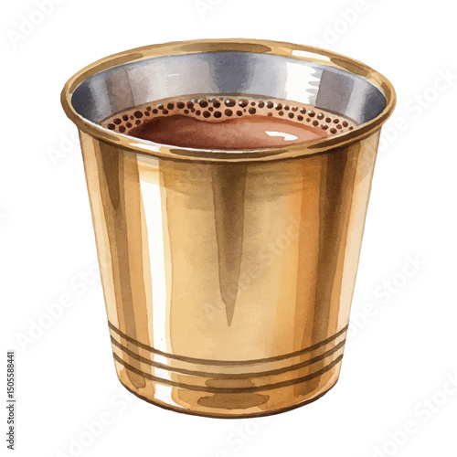 Filter Coffee in brass glass Isolated on Transparent Background – Watercolour Illustration