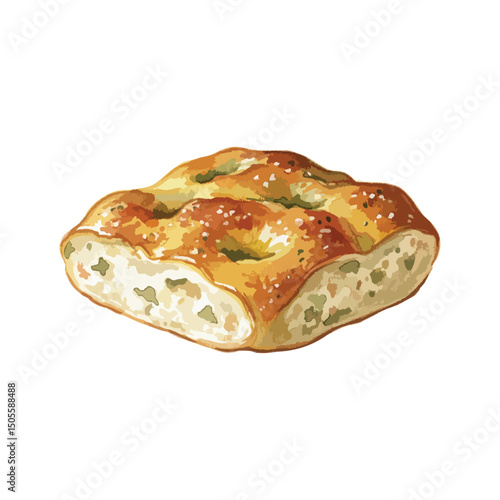 Foaccia Bread Isolated on Transparent Background – Watercolour Illustration
