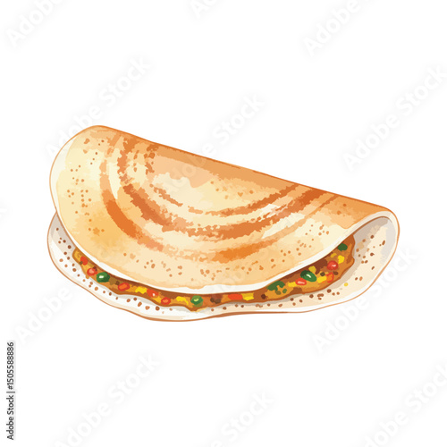 Masala Dosa, Isolated on Transparent Background – Watercolour Illustration