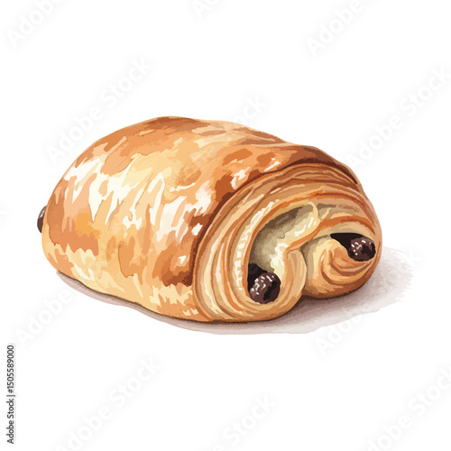 Pain au Chocolat Isolated on Transparent Background – Watercolour Illustration