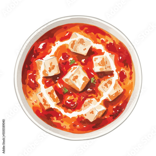 Bowl of butter Paneer masala Isolated on Transparent Background – Watercolour Illustration