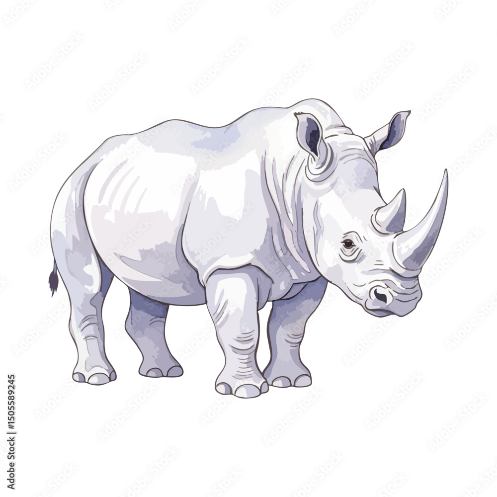 Fototapeta premium Rhinoceros Isolated on Transparent Background – Watercolour Illustration