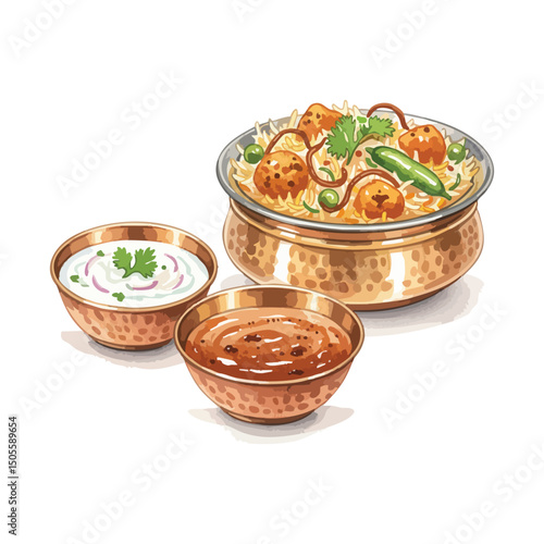 Vegetarian biryani Isolated on Transparent Background – Watercolour Illustration