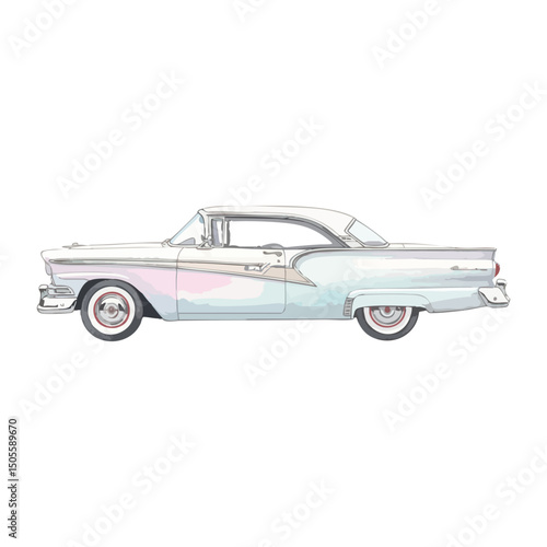 Vintage car Isolated on Transparent Background – Watercolour Illustration
