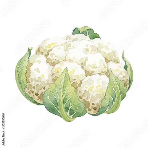 Fresh cauliflower Isolated on Transparent Background – Watercolour Illustration