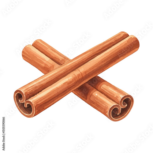 Fresh cinnamon stick Isolated on Transparent Background – Watercolour Illustration