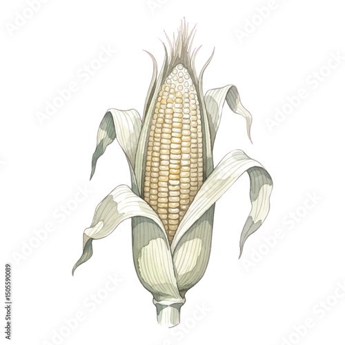 Fresh corn Isolated on Transparent Background – Watercolour Illustration
