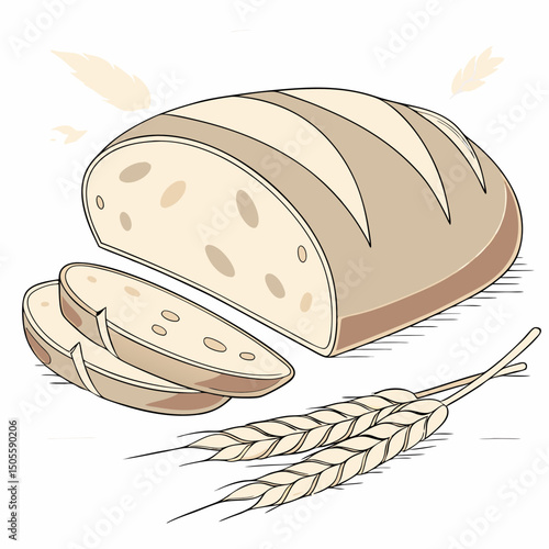 Realistic vector artwork of sourdough bread, showcasing its crusty texture and artisan appeal—perfect for bakery, culinary, and food-themed digital projects.
