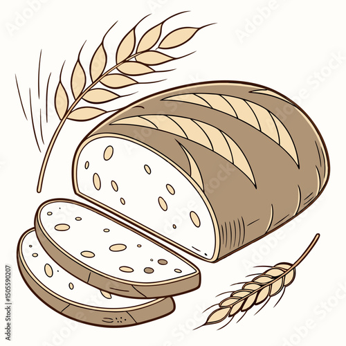 Realistic vector artwork of sourdough bread, showcasing its crusty texture and artisan appeal—perfect for bakery, culinary, and food-themed digital projects.