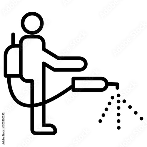Mite disinfectant man icon Black and white outline vector