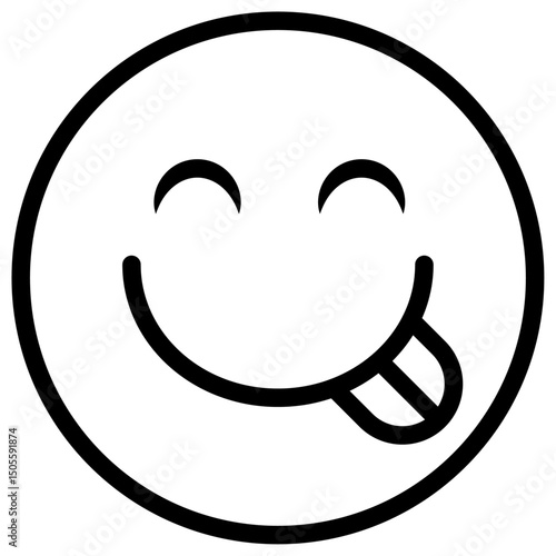 Savoring Food Emoji icon Black and white outline vector