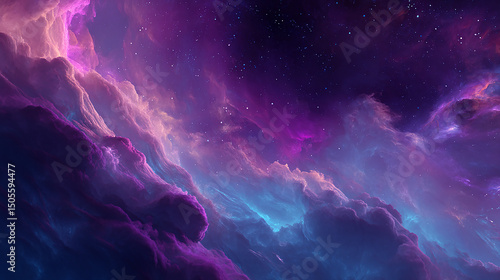 A breathtaking view of a vibrant nebula in deep space, showcasing cosmic clouds, stars, and celestial beauty in shades of purple, blue, and pink.