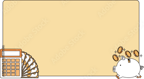 お金とブタの貯金箱のフレームイラスト