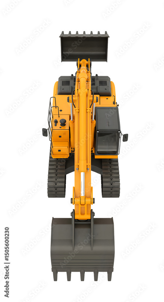 Realistic Top View Illustration of a Yellow Excavator with Tracks and Bucket Isolated Realistic Top View Illustration of a Yellow Excavator with Tracks and Bucket Isolated