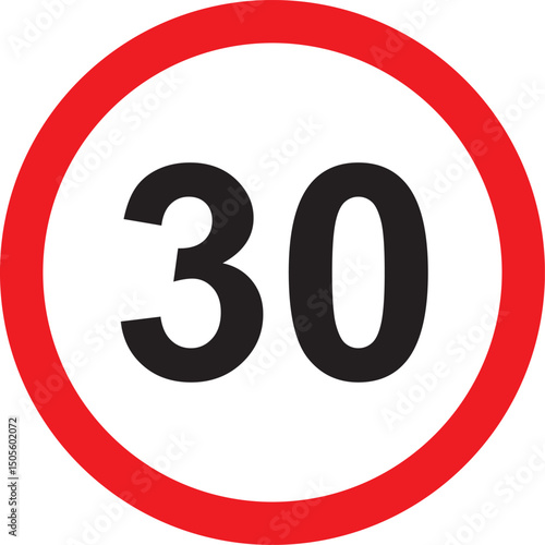 speed limit sign displaying 30 with red circle border on white background