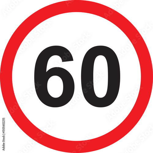speed limit sign displaying 60 with red circle border on white background