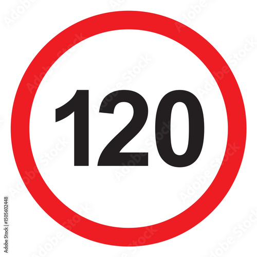 speed limit sign displaying 120 with red circle border on white background