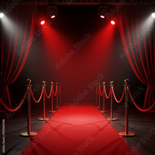 Empty red carpet event with spotlights