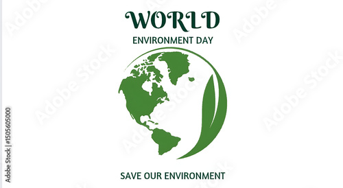 world environment day logo with green earth and leaf swoosh
