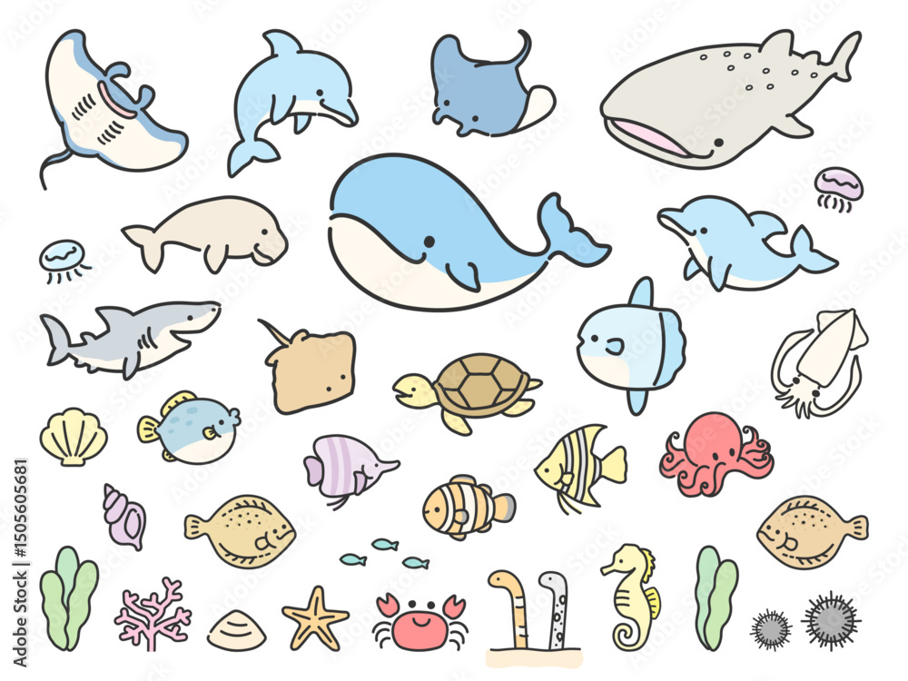 Obraz premium 海の生き物セット