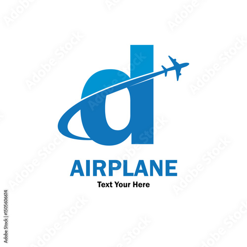 Letter d with airplane logo template illustration. suitable for transportation, brand, travel, agency, web, label, network, marketing etc
