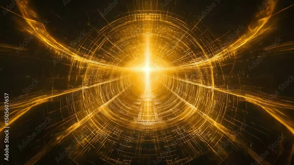 Bright yellow light illuminating the center of a dark black background creating striking contrast Bright yellow light illuminating the center of a dark black background creating striking contrast