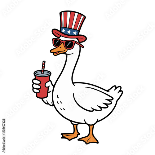 Funny Patriotic Goose with Soda and American Hat Illustration