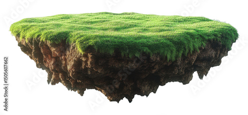 Floating Island with Lush Green Grass and Rocky Underside on a Transparent PNG Image
