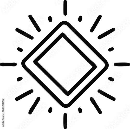 Abstract minimalist design featuring an orange square with a radiant white burst