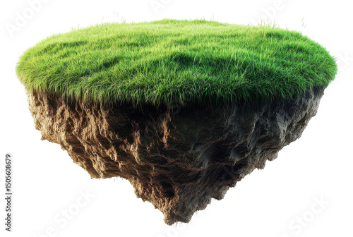 Floating grassy island PNG image on a transparent background