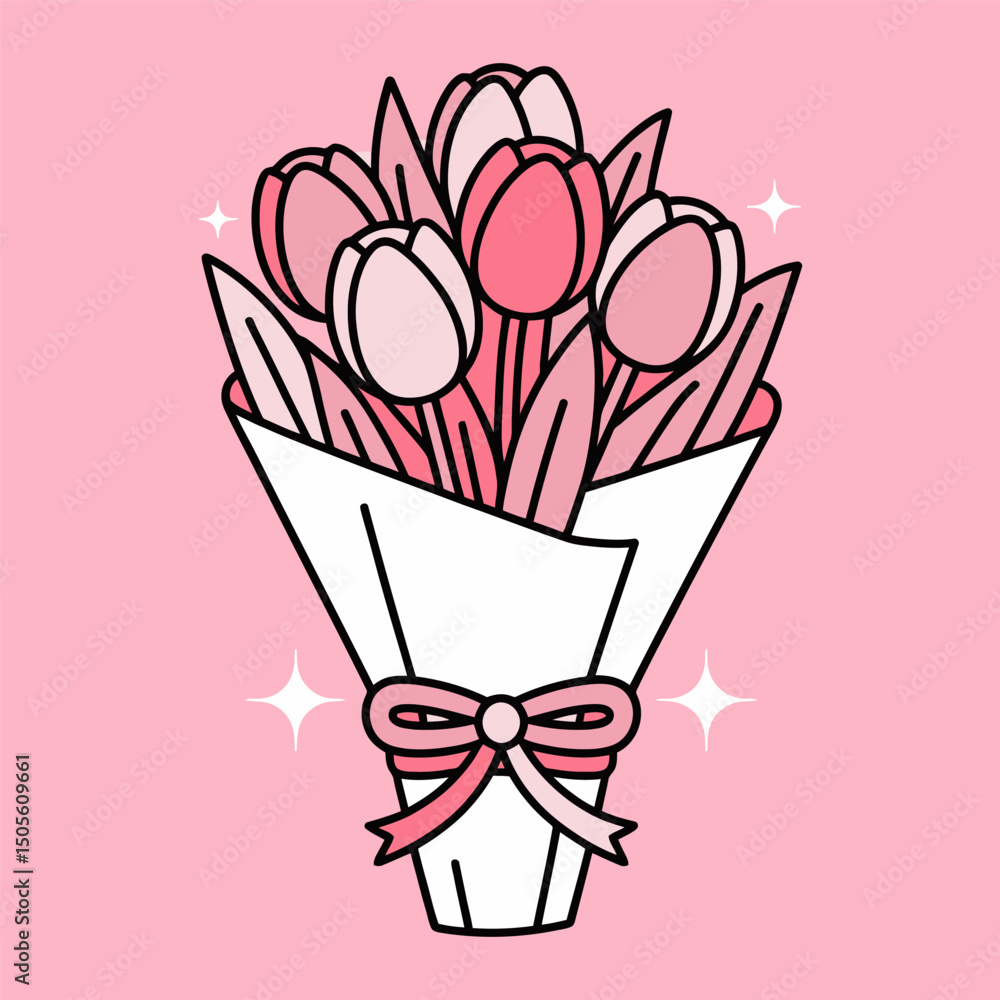 Cute Tulip Flower Bouquet with Pink Background Cute Tulip Flower Bouquet with Pink Background