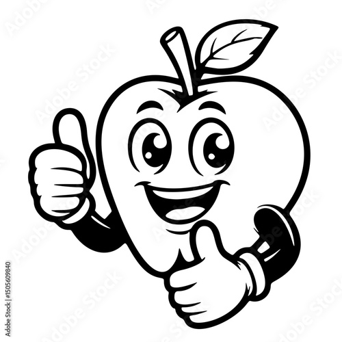 vector icon, mascot or character, apple fruit, outline edition