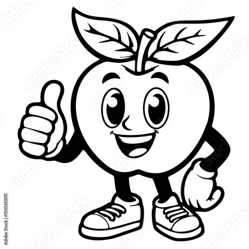 vector icon, mascot or character, apple fruit, outline edition