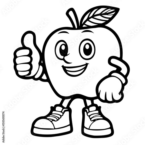 vector icon, mascot or character, apple fruit, outline edition