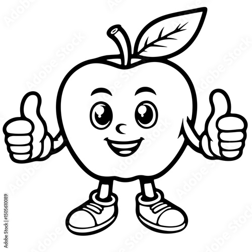 vector icon, mascot or character, apple fruit, outline edition