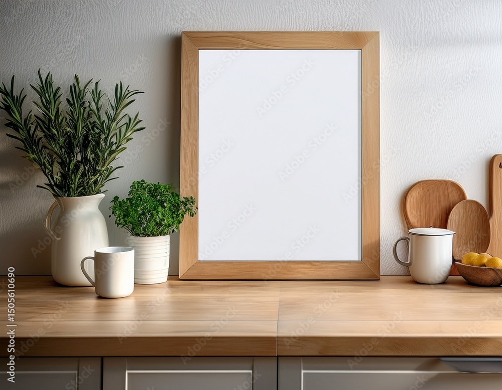 vertical blank wooden frame placed in a kitchen vertical blank wooden frame placed in a kitchen