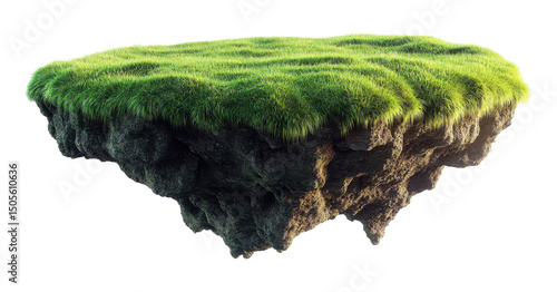 Floating Island with Grass and Rock on a Transparent PNG Image