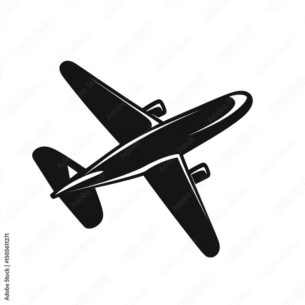 Black vector icon of an airplane on a white background, simple design, flat style Black vector icon of an airplane on a white background, simple design, flat style