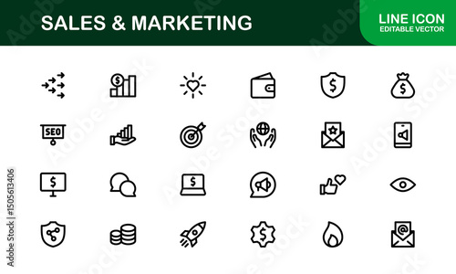 Professional Sales and Marketing Icon Collection for Digital Marketing, Business Development, Advertising Strategies, Brand Management, and Client Acquisition