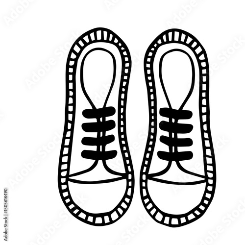 Black and white vector image in doodle style of sneakers. Summer footwear. Основные RGB