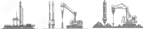 Heavy drilling equipment vector illustration, with minimalism. Powerful drilling machine, strong drill bit, Perfect for mining, construction and machinery themed graphics, suitable for web, print 