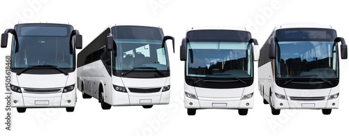  Modern White Passenger Bus Front and Side View, isolated on transparent background PNG