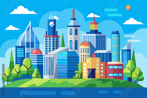 City and blue sky vector