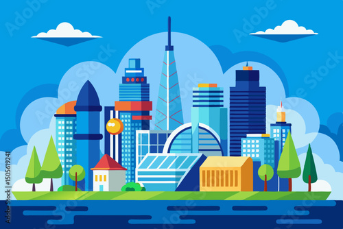 City and blue sky vector