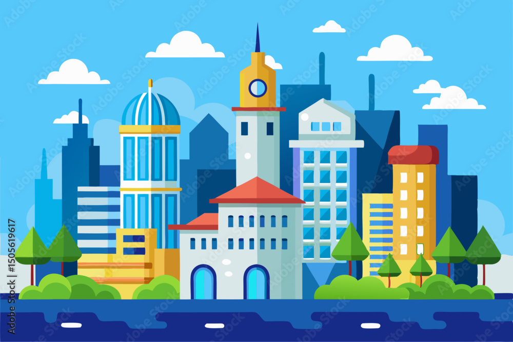 Obraz premium city and blue sky vector illustration