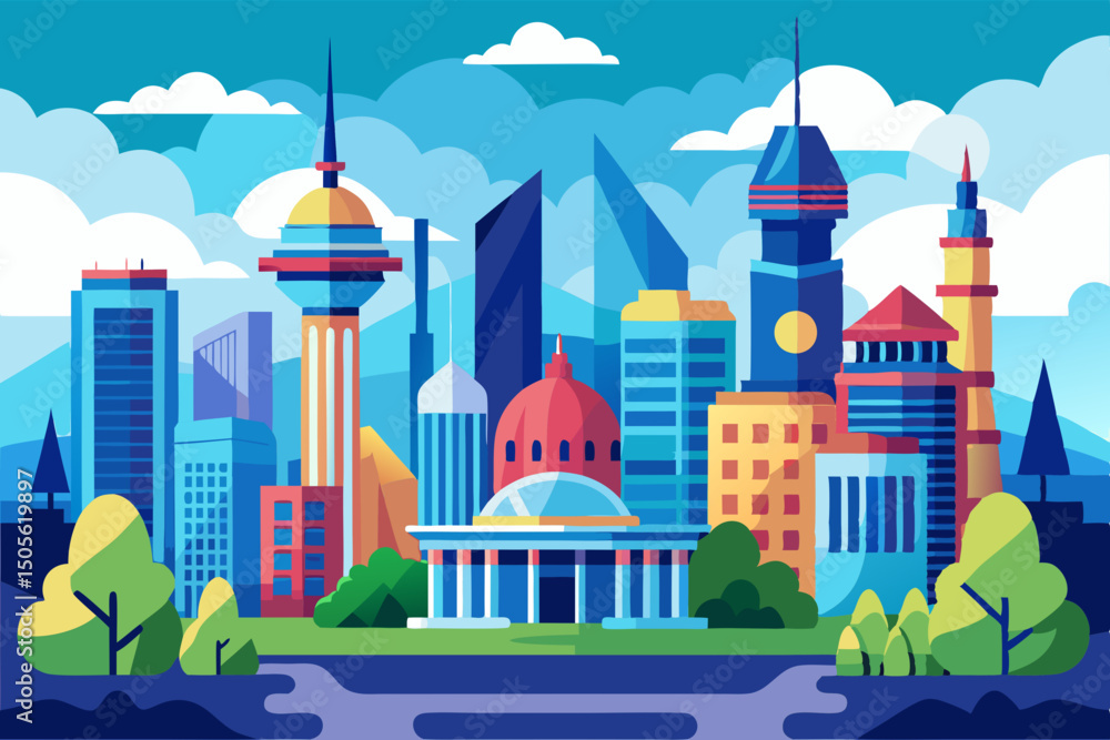 Naklejka premium city and blue sky vector illustration