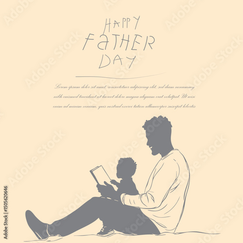 Minimalist line art illustration of a father and son playing together, symbolizing joy, bonding, and family love, perfect for Father’s Day designs.